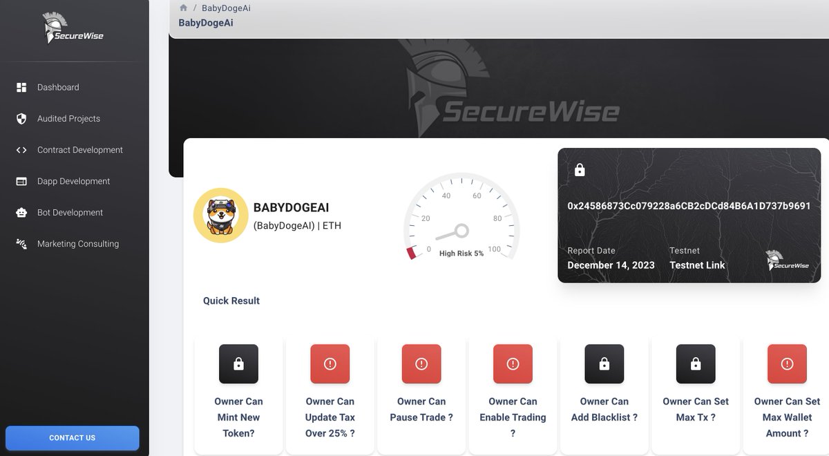 SecureWise (@securewiseaudit) on Twitter photo We are happy to announce that <a href="/BabyDogeAIcoin/">Baby Doge AI | SOL</a> has completed Smart Contract AUDIT with SecureWise
Check out the report
audits.securewise.org/BabyDogeAi
BABYDOGEAI (BabyDogeAI)
babydogeai.shop
#BSC #BSCNews #BSCGEMS #Audit We are happy to announce that <a href="/BabyDogeAIcoin/">Baby Doge AI | SOL</a> has completed Smart Contract AUDIT with SecureWise
Check out the report
audits.securewise.org/BabyDogeAi
BABYDOGEAI (BabyDogeAI)
babydogeai.shop
#BSC #BSCNews #BSCGEMS #Audit