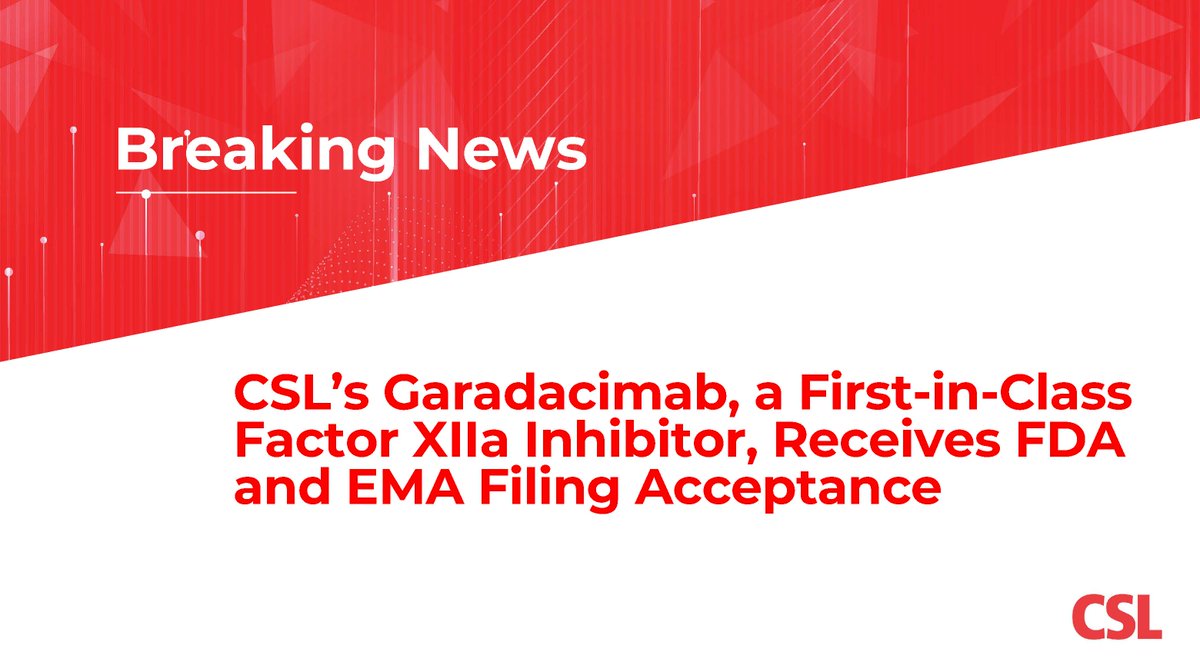 We are proud to announce the US FDA has accepted our BLA for garadacimab as a potential treatment option for #HereditaryAngioedema (HAE). The EU EMA has also accepted our MAA for garadacimab. Read more on the latest in HAE here: prn.to/48ixVul