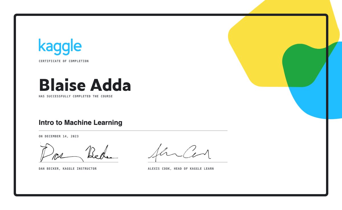 AddaBlaise's tweet image. I&apos;ve completed the Intro to Machine Learning course on Kaggle!🚀 #turing @jonsidd @turingcom @turingcomdev @kaggle 
kaggle.com/learn/certific…