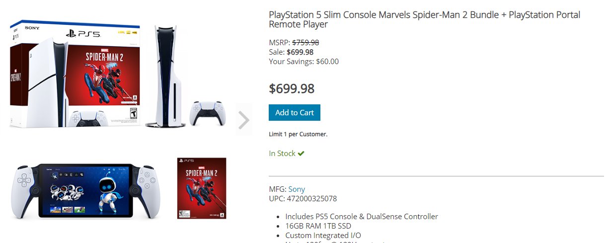 PS5 Slim Console Marvels Spider-Man 2 Bundle + PlayStation Portal Remote  Player