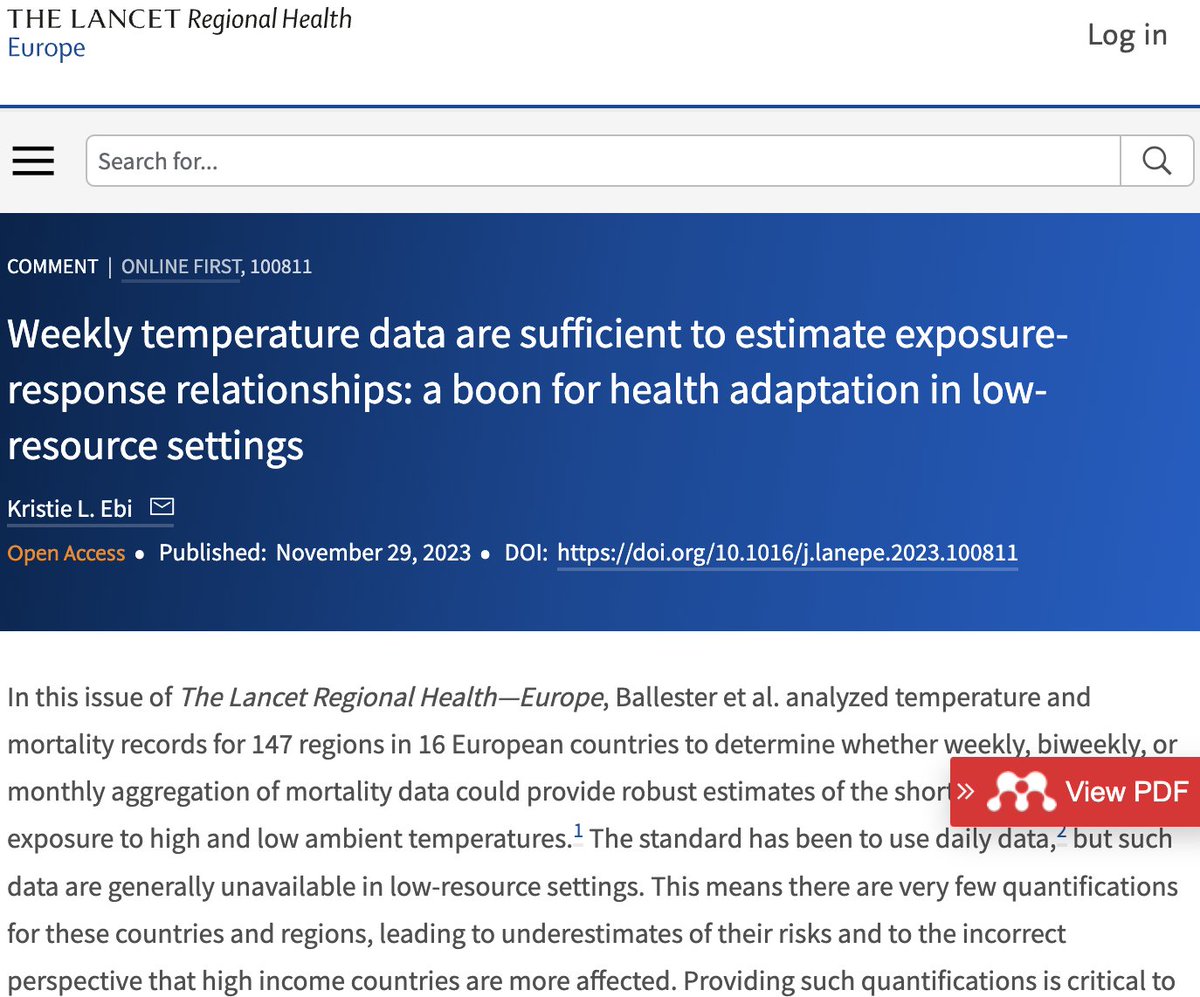 Great comment by Prof. Kristie L. Ebi reflecting on our study led by Dr. @jbclimate and how weekly temperature data could be a boon for health adaptation in low-resource settings. 📊 Comment ⬇️ thelancet.com/journals/lanep… Study⬇️ sciencedirect.com/science/articl…