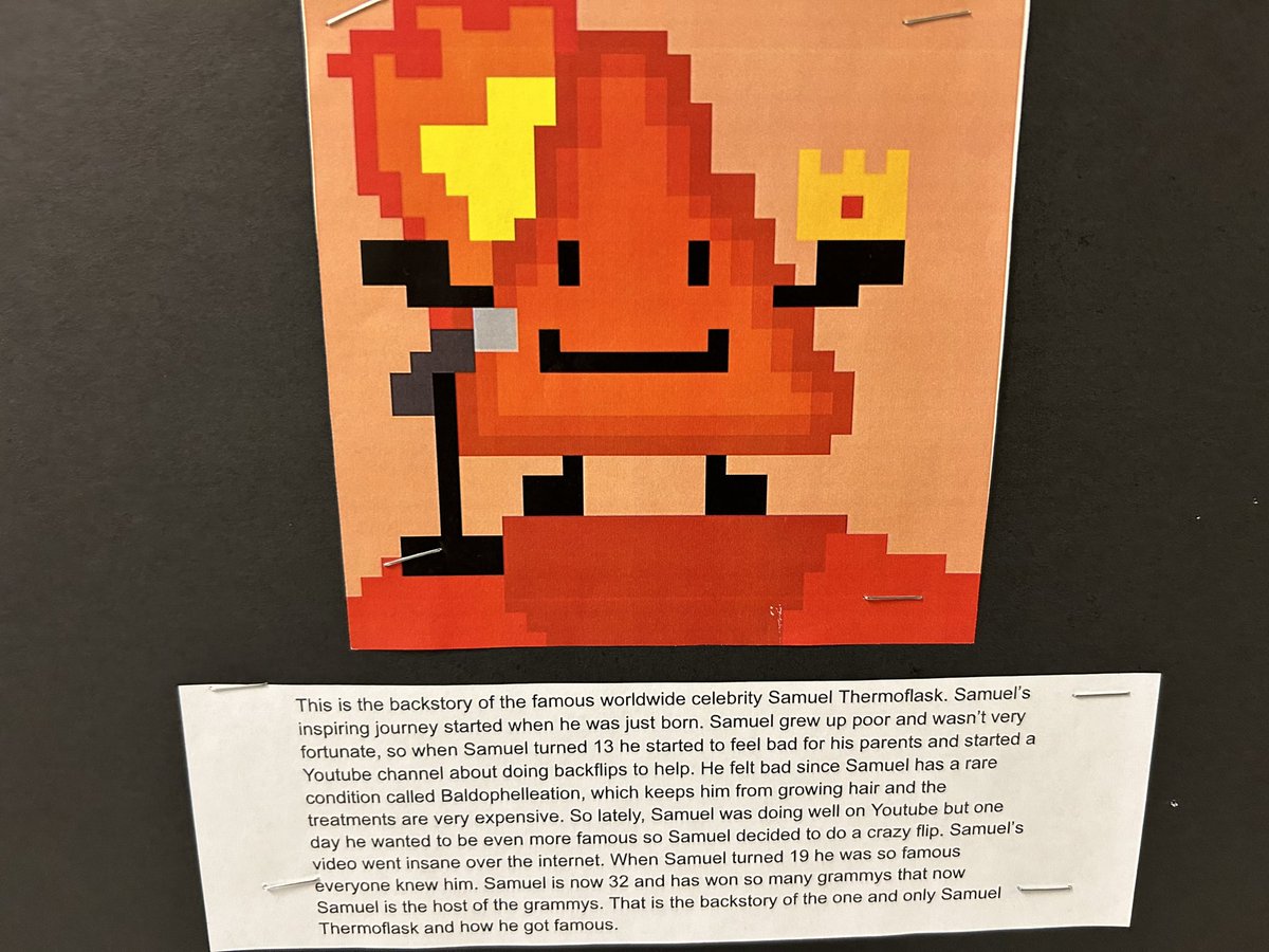 We have worked so hard on our Pixel Art characters and back stories! Students created video game characters online and then wrote a backstory for their character explaining accessories, special abilities etc. They look so great! <a href="/GlenDhuPS/">Glen Dhu</a>