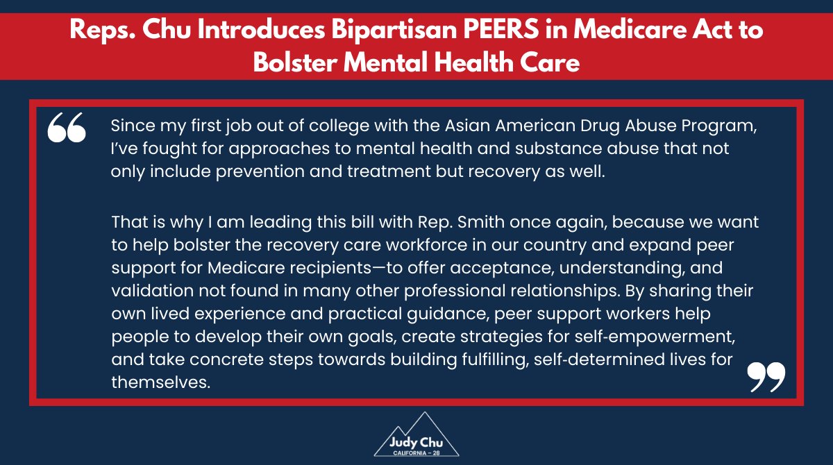 I'm introducing the PEERS in Medicare (PEERS) Act today alongside <a href="/RepAdrianSmith/">Rep. Adrian Smith</a>.

This bipartisan legislation is a crucial step towards expanding Medicare coverage for peer support services and addressing the shortage of certified peer support specialists.