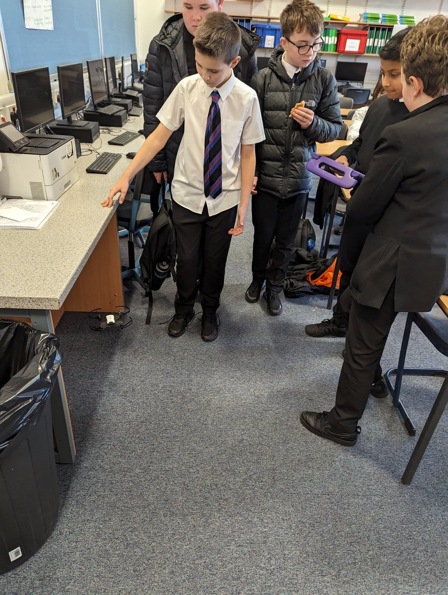 Lots of fun at the final @SASB_Comp Technology Club of 2023! Lots of testing the code for the drones.  I think it was a success even if it did fall in the bin! Looking forward to seeing more progress next term! #chooseComputingScience #droneCoding