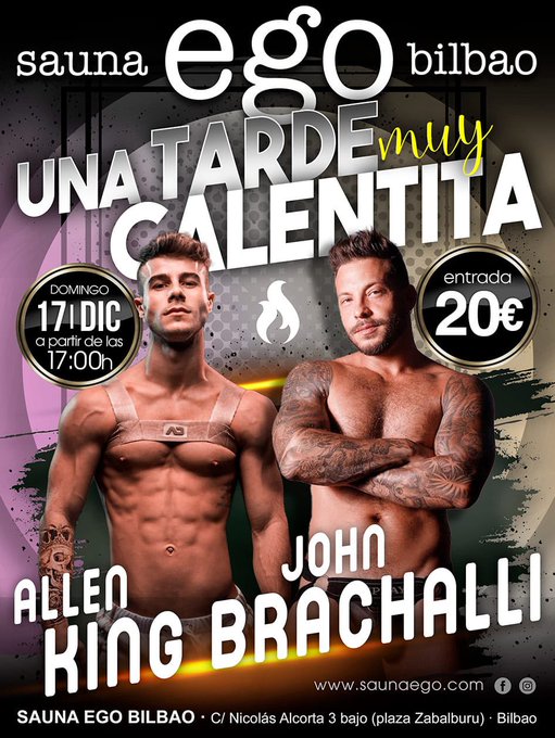 Este Domingo vamos a encender Bilbao con nuestro pedazo de Show @JOHNBrachalliXX y yo en la #SaunaEgoBilbao