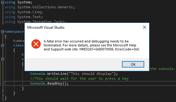 Ever wished you could copy the text in popup messages in Visual Studio? You can. Use Ctrl+C and the text is copied to the clipboard. Works in all versions #tipsandtricks #visualstudio #oldfeature