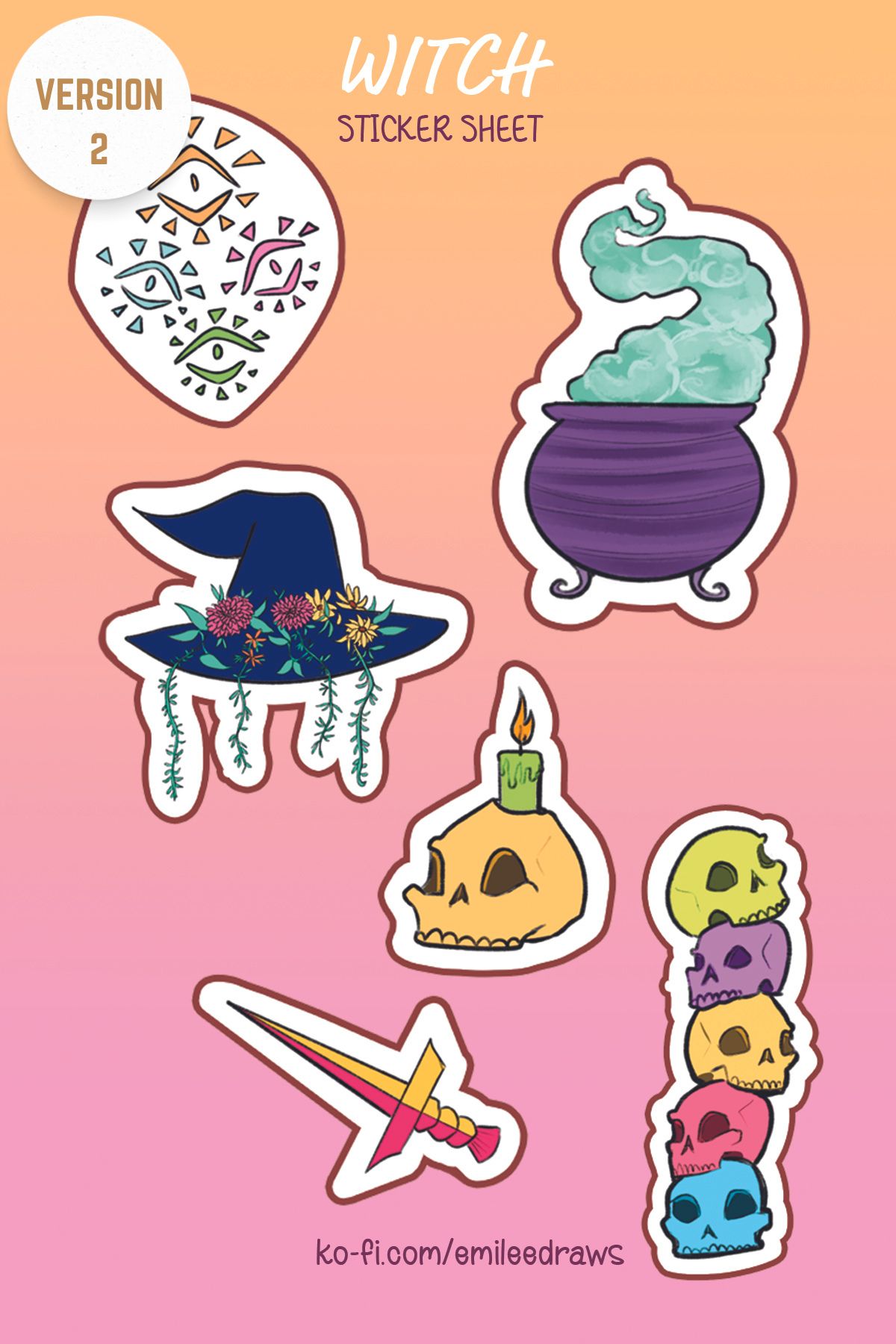 witchy stickers -color - Emilee's Ko-fi Shop