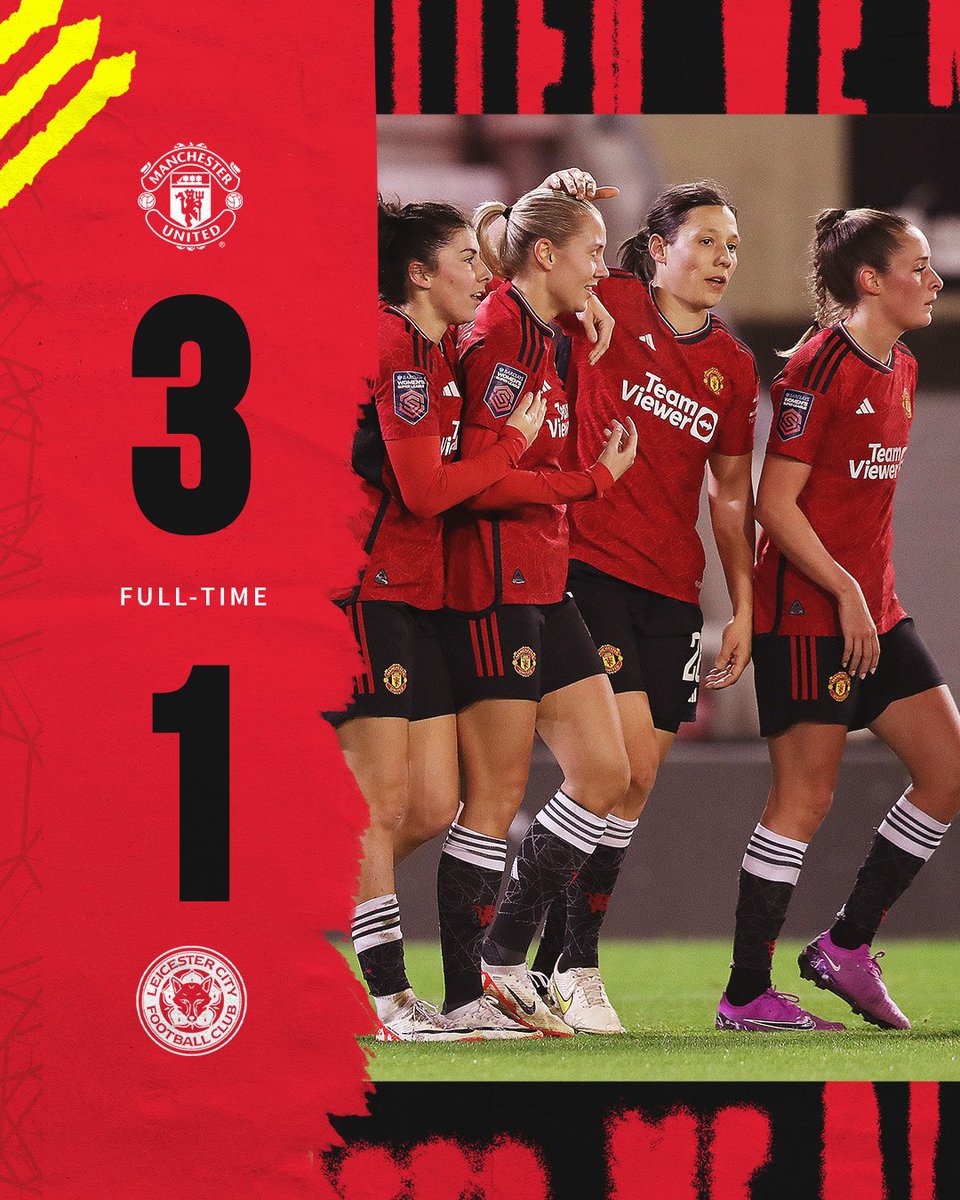 FT: Manchester United 3-1 Leicester 

3 wins in the Conti Cup ✅

Lucia Garcia 🔴
Lisa Naalsund 🔴
Katie Zelem (PEN) 🔴

#MUNLEI #ContiCup #MUWomen