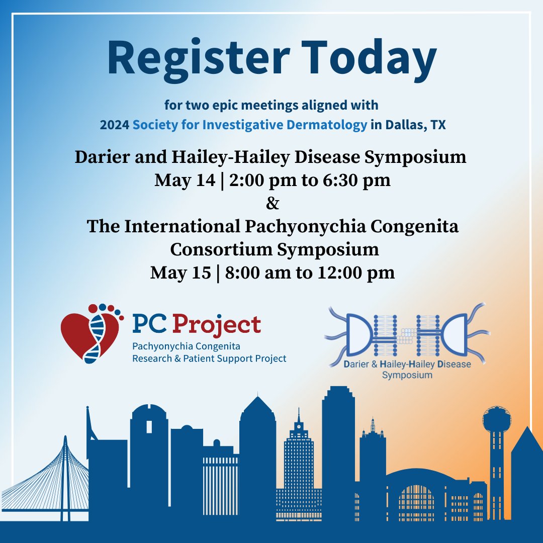 Registration is now open for two synergistic scientific meetings, joining forces to understand rare skin disorders &amp;  advance research &amp; treatments for patients who suffer from these painful diseases. Learn more &amp; register here: pachyonychia.org/2024symposium
