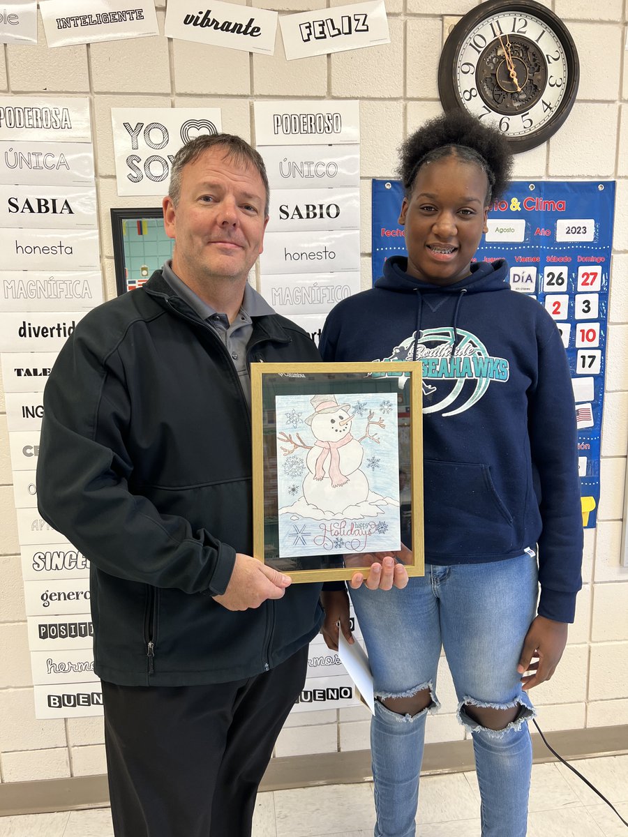 BeaufortCoSchNC's tweet image. Superintendent Christmas Card Winners are featured on the 2023 Christmas card; Leslie Lewis 3rd grade @ NES, Haven Lebel 7th grade @ PSJ, &amp;amp; Skye Wilkins, 10th grade @ SHS.
All finalists will be displayed in January on the art wall at the PD Center, 845 N. Pierce St.