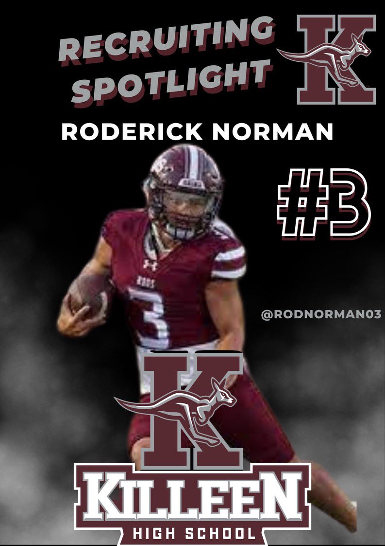 🚨 Recruiting Spotlight🚨

Roderick Norman
Ht:5’10
WT:175
Phone:254-458-1191
Email:Roderickn036@gmail.com
Coach:@LDBAILEY1024
Position: QB

Stats- (7.5 games)
Passing:
2369 yds, 23 TD/6 INT, 60% completion

Rushing:
55 for 462, 4TD