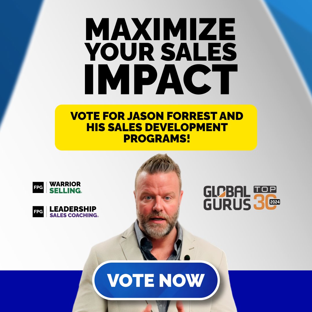 Be part of the change! Vote for Jason Forrest, the game-changer in the realm of sales training, for the 2024 Global Sales Gurus.

Visit now! fpg.com/vote-global-gu…

#jasonforrest #salesguru #globalgurus #globalguruinsales #salestraining