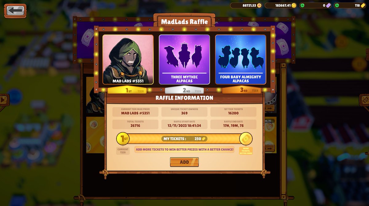 DeFi_Land's tweet image. ⏳It's getting close. With just 17 hours left before the end of one of the biggest raffles in Solana history, over 369 unique users are competing for our mega $30,000 prize pool!

🎟️With just 200 Golden tickets you can win a rare Madlad NFT and other amazing prizes. Join now!