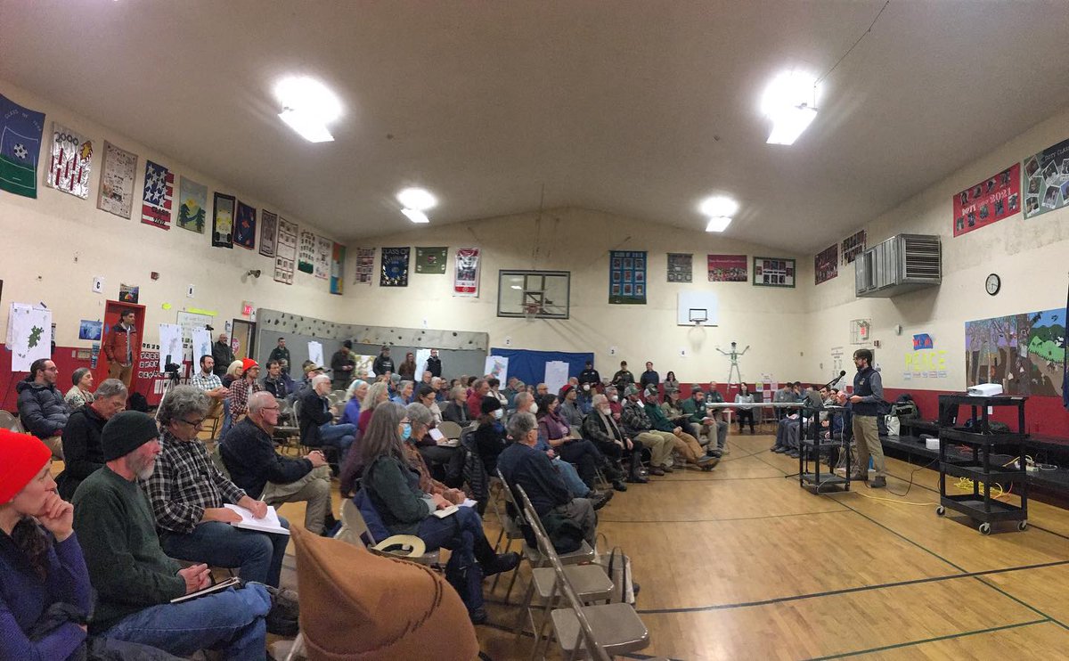 Blown away…again! Last night was another important public mtg about the future of @PublicForests and the turnout was incredible. Over 100 people packed the school gym in tiny Worcester, VT (pop 106). Next mtg is 12/19 in Stowe, 6-8pm. Learn more: fpr.vermont.gov/worcester-rang…