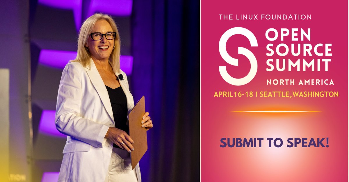 📢 Submit to speak at Open Source Summit North America 2024, April 16-18 in Seattle! Speak at any of the 16 events covering the most cutting edge topics in #OpenSource including: #AI, #Cloud & #Containers, #Data + more. Submissions due by Jan 14! hubs.la/Q02d6hGP0 #OSSummit