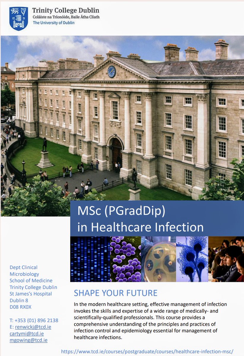 Calling all who are interested in a MSc. in Healthcare Infection, TCD. Applications now open. See flyer for details @hpscireland @HSELive @noca_irl @JerryJincy @TracyEganDoc @BeaumontIpc @InfectionTuh @iscm_micro @RCSI_Micro @renwick_julie @BabsSlevin @GwenRegan1 @ClinMicroTCD