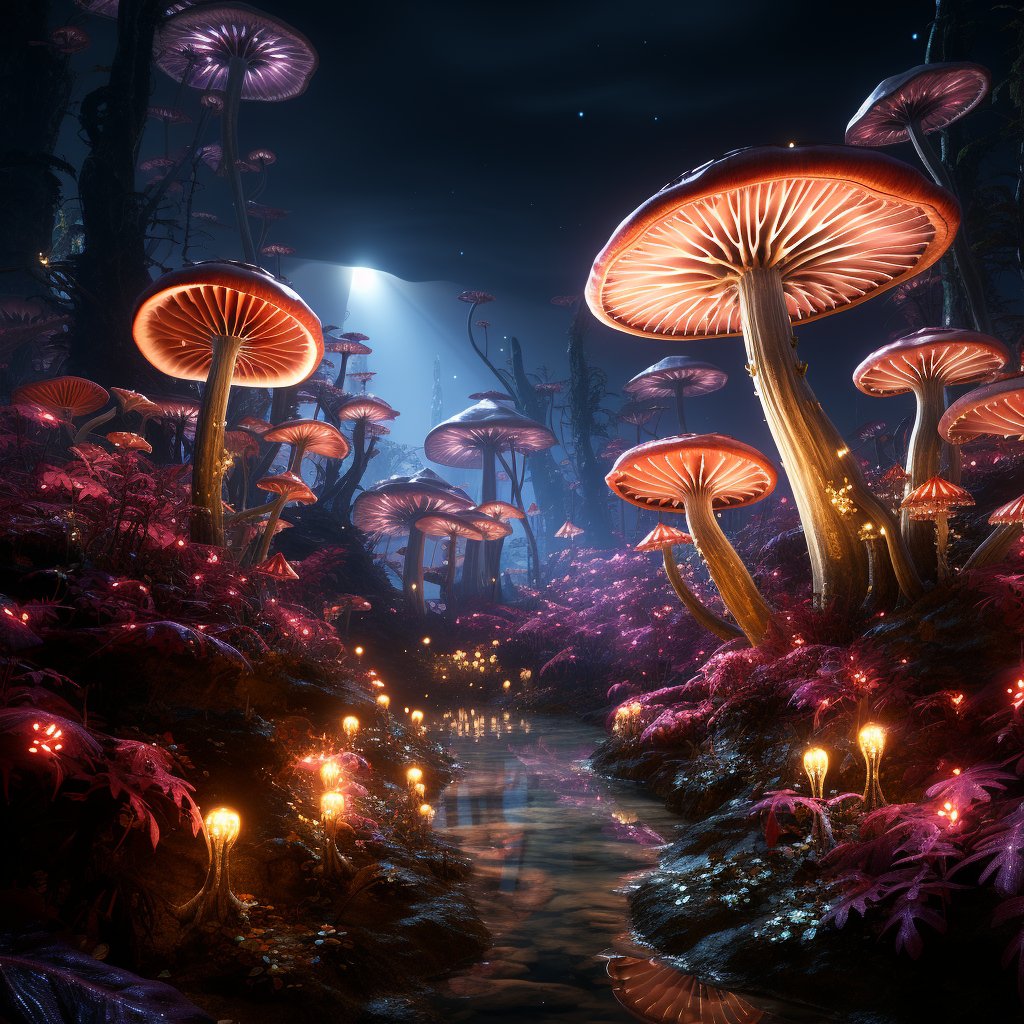 Enter the realm of wonder, where mushrooms glow and
shadows play. 🍄✨

#MushroomForest #FantasyLand #GlowingAdventure #AIArtwork #midjourney