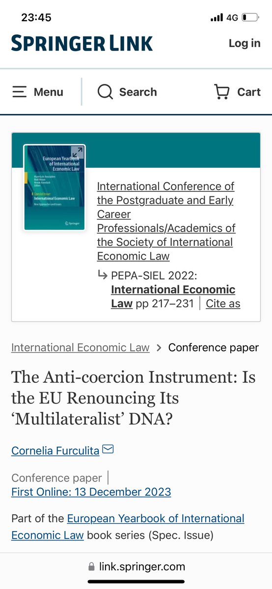 Check out my new piece on the #EU’s Anti-coercion instrument #ACI proposal in light of #WTO law, as well as considering its broader implications for EU’s #multilateralist stance. The piece is especially relevant considering the ACI’s recent adoption. link.springer.com/chapter/10.100…