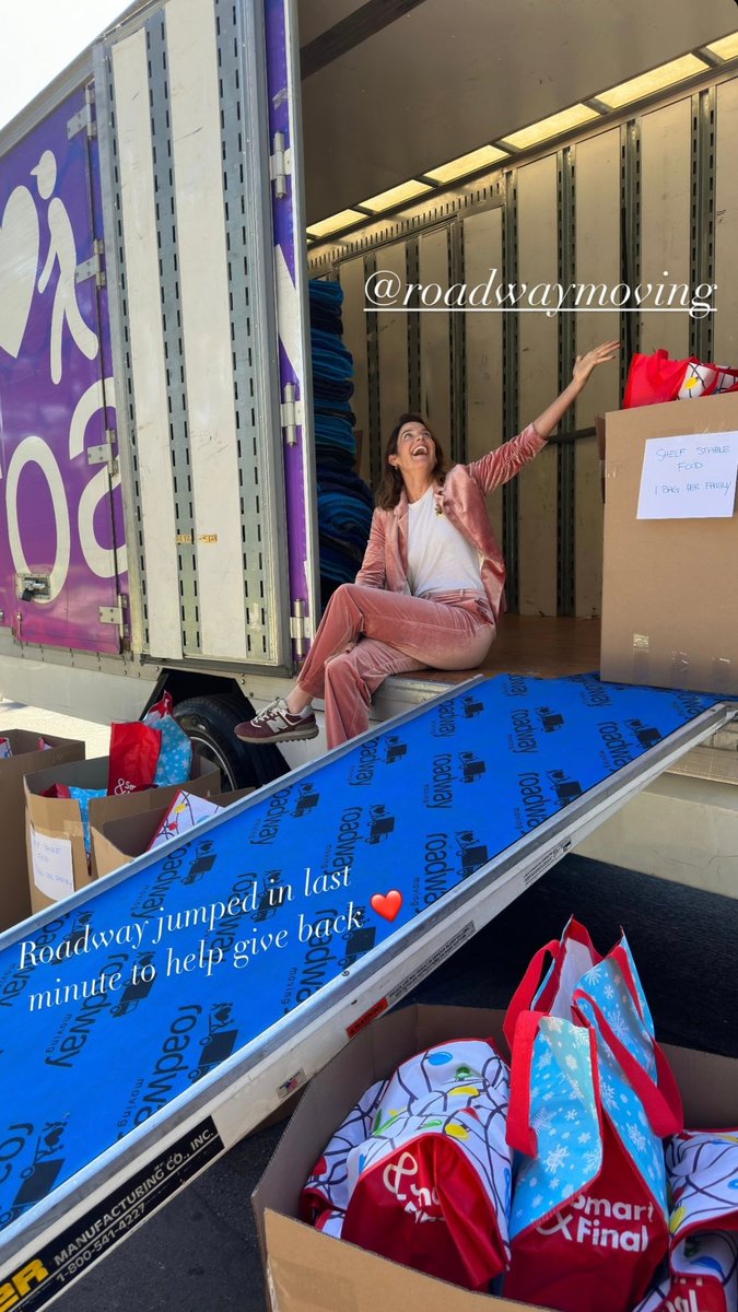 New photo of Cobie Smulders via Instagram stories with just some of the donations that will be given out to families in need with the help of roadwaymoving