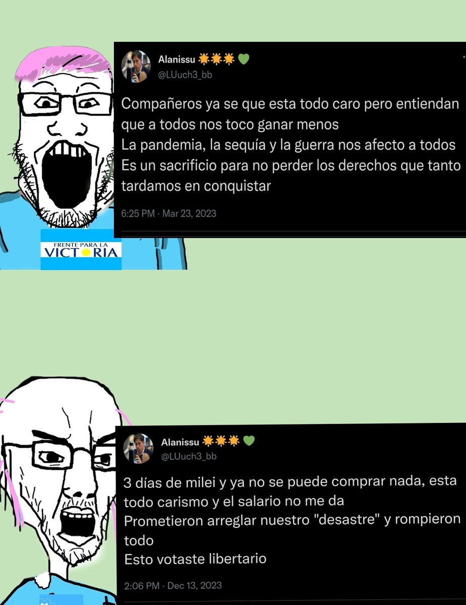therealbuni's tweet photo. Como que milei no arregló en 4 días lo que alberto no pudo en 4 años??? 😳 https://t.co/pMylD11ozS