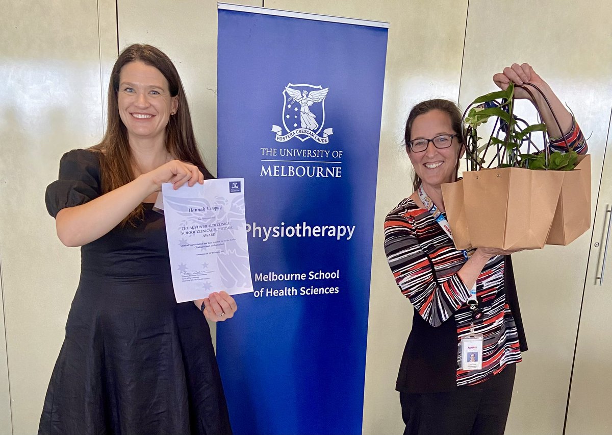 Austin Physiotherapy (@austinphysio) on Twitter photo Congrats to <a href="/HannahVerspuy/">Hannah Verspuy</a> who won the <a href="/Austin_Health/">Austin Health</a> Physio Clinical School Supervisor Award from <a href="/PhysioUnimelb/">Physiotherapy UniMelb</a> for 2023 <a href="/UniMelbMDHS/">UniMelb MDHS</a>
👏👏👏
#respisbest #alliedhealthimpact #physio #supervisor #university Congrats to <a href="/HannahVerspuy/">Hannah Verspuy</a> who won the <a href="/Austin_Health/">Austin Health</a> Physio Clinical School Supervisor Award from <a href="/PhysioUnimelb/">Physiotherapy UniMelb</a> for 2023 <a href="/UniMelbMDHS/">UniMelb MDHS</a>
👏👏👏
#respisbest #alliedhealthimpact #physio #supervisor #university