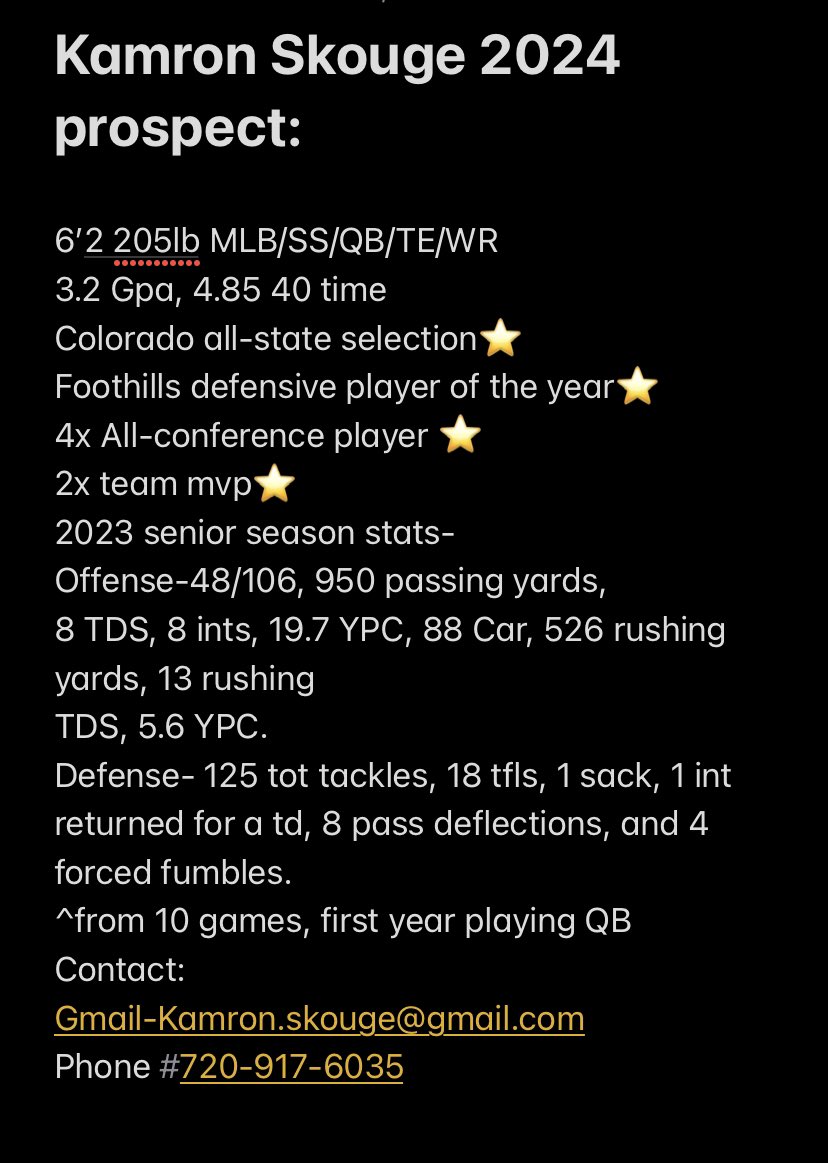 The_Kskouge14's tweet image. More then happy to play whatever position I’m needed, Can’t wait to be an impact player on your team. 

links to my highlights, offense- hudl.com/v/2MYOdg.
Defense-hudl.com/v/2MkVP1
defense highlights are uncut
#ncaa #juco #naia #d1 #d2 #d3 #hsfootball #2024 #CollegeFootball