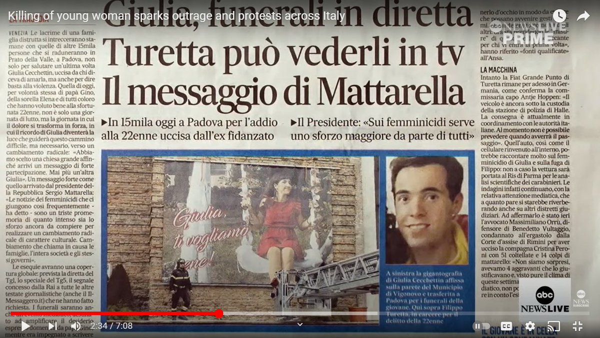 muserebel's tweet image. "New laws to prevent men killing women
100+ so far in Italy..created movements" #NowCreatePolicyLegislationDUH for MEN MEN Cops..
youtube.com/watch?v=IdrJHC…
More Women killed by a MAN they knew" ♀️
&amp;amp; more than 10,000 came to her funeral
The ex bf Turetta did not have a crminal recrd
