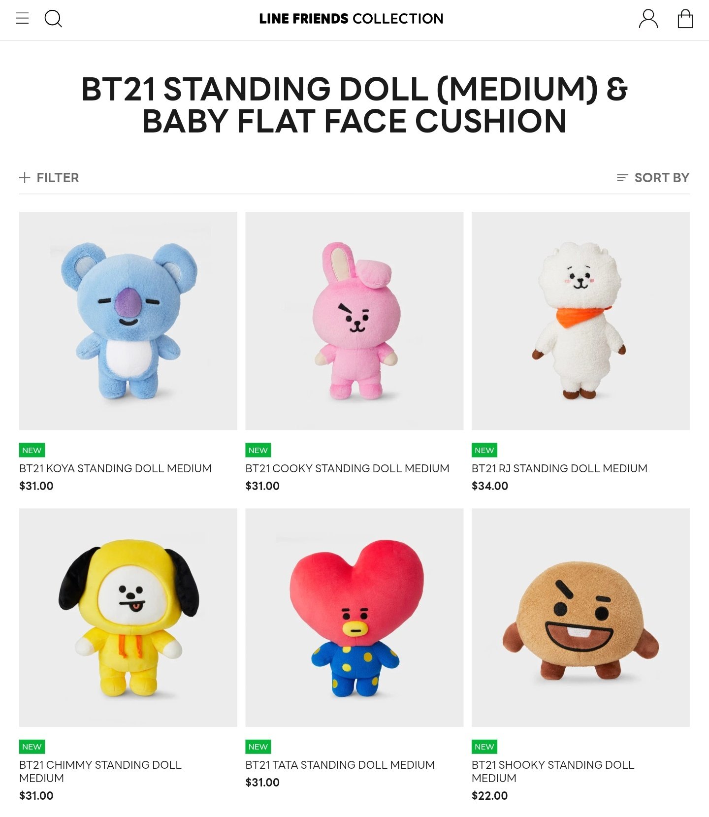 BTS BT21 COOKY 公式 ぬいぐるみ スタンディングドール クッション