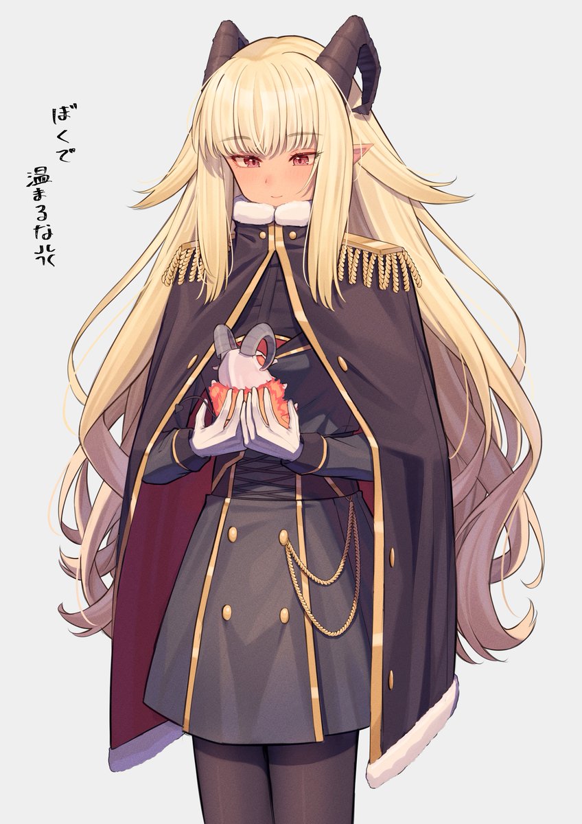 1girl horns blonde hair long hair solo pointy ears pantyhose  illustration images