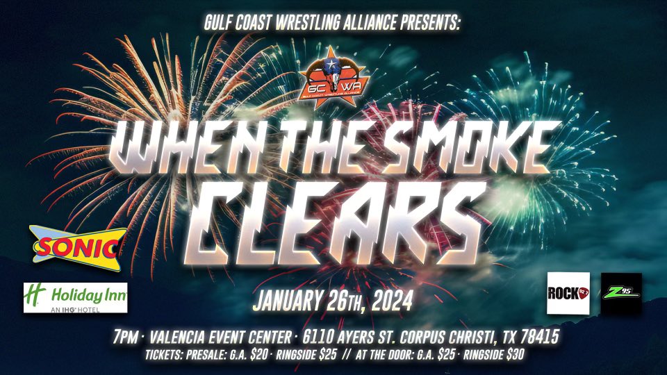 🎉🍾New Years will bring Fireworks, and Fireworks will bring the smoke…..But, “WHEN THE SMOKE CLEARS” GCWA will ring in the New Year with its own FIREWORKS🎇🧨 January 26th, we ring in the new year with a Banger!!!! Details coming soon!