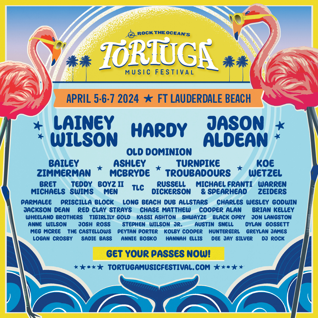 Rock the Ocean’s Tortuga Music Festival is back in Ft. Lauderdale, FL 4/5 - 4/7 with @laineywilson, @HardyMusic, @Jason_Aldean, + more! Listen to @robandhollyshow this week for your chance to win a flyaway in this national contest! Thanks to @LiveNation! #tortugamusicfestival 🐢