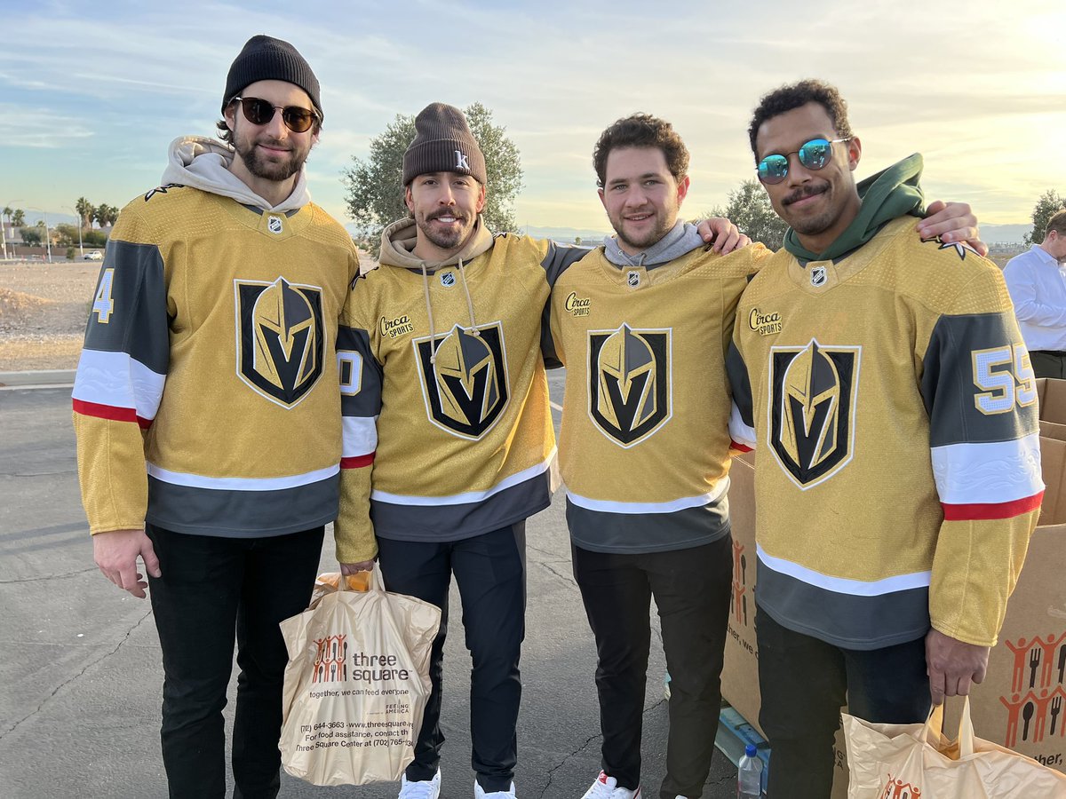 y-Vegas Golden Knights (@goldenknights) on Twitter photo We’re with Roy, LT, Hague, Stephenson, Cotter and Kolesar handing out food with <a href="/threesquareLV/">Three Square</a> to families in need!🥫 We’re with Roy, LT, Hague, Stephenson, Cotter and Kolesar handing out food with <a href="/threesquareLV/">Three Square</a> to families in need!🥫