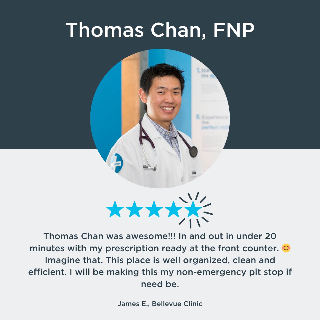 Gratitude in five stars!  ⭐️⭐️⭐️⭐️⭐️ Huge shoutout to Thomas Chan, FNP, for his excellent and compassionate care. A true representative of ZoomCare's commitment to high-quality, convenient healthcare.
#ZoomCare #BeyondBetter #PatientReview