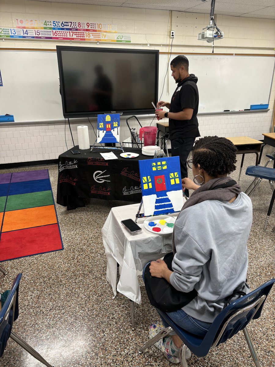 Our mentees at Adams Elementary expanded their creativity by painting their own unique canvases. Special thanks to @BeenCreativeLLC for stopping by!