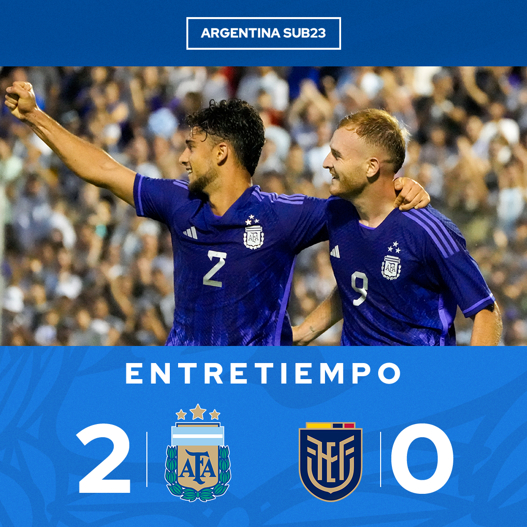 🏆 #Sub23 🗓 Amistoso internacional ⚽ #Argentina 🇦🇷 2 (Luciano Gondou y Marco Di Césare) 🆚#Ecuador 🇪🇨 0 👉🏻 ¡Final del primer tiempo en Caseros!
