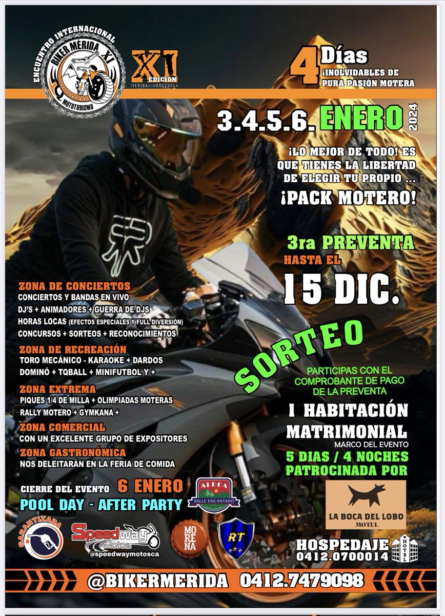 🔥 XI Edición del Encuentro Internacional Biker Merida .. 3.4.5.6. De enero… 

Más información ➡️ wa.me/p/666404831702…