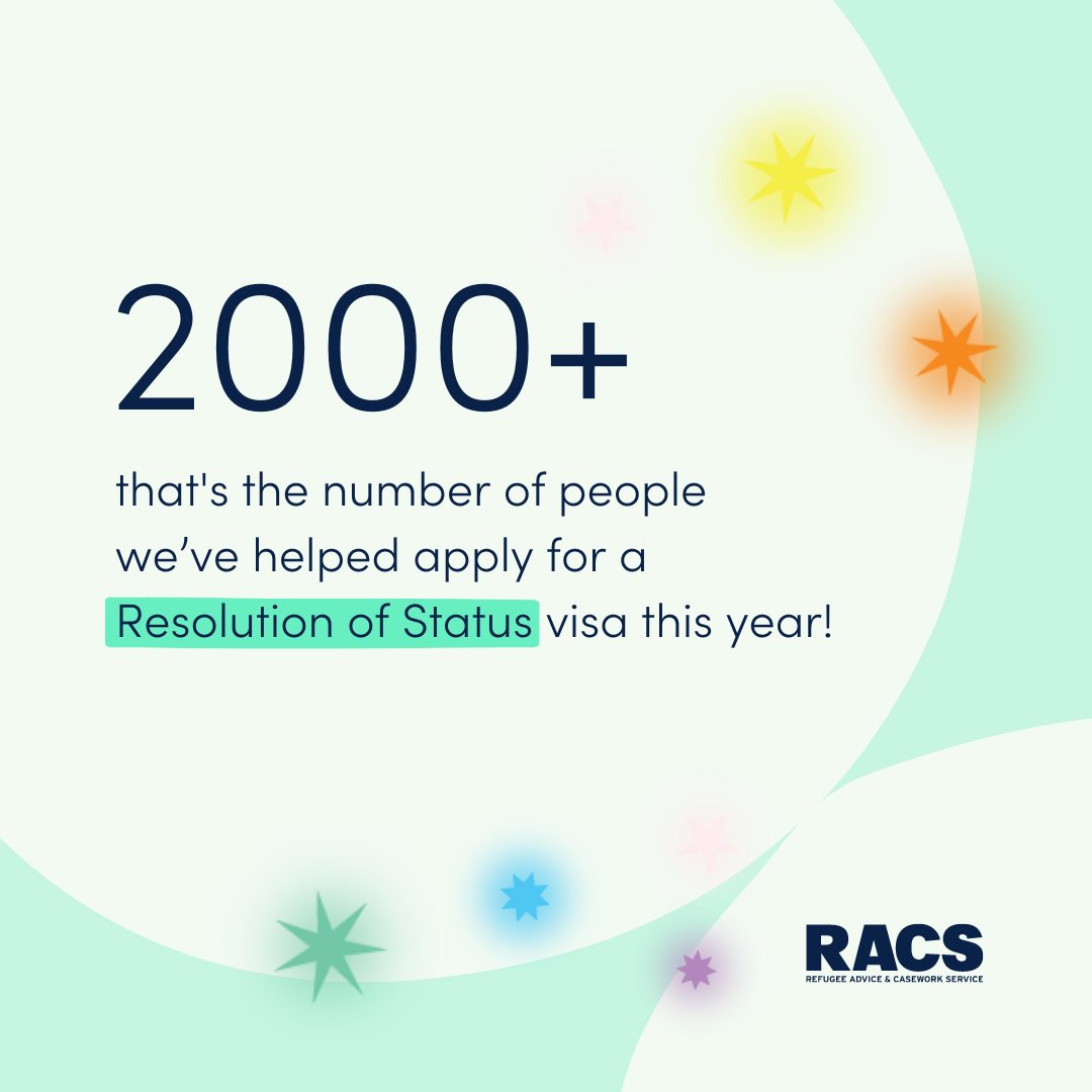 Since the Resolution of Status announcement back in February, the RACS team has been there to help over 2,000 refugees (and counting!) apply for permanent protection in Australia. Over 700 RoS visas have been secured to this date🙌 #refugeerights #refugeeswelcome