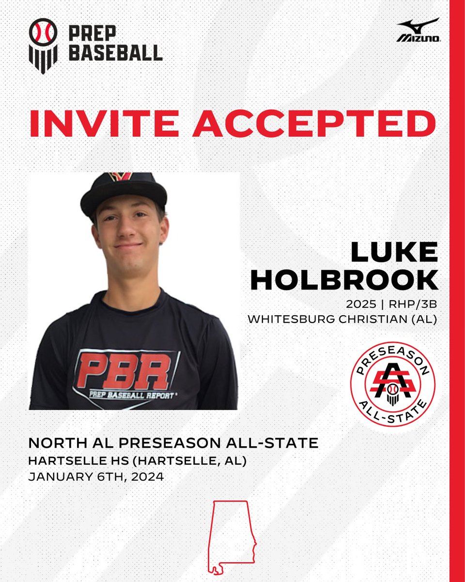 #NALPAS24: 𝐈𝐧𝐯𝐢𝐭𝐞 𝐀𝐜𝐜𝐞𝐩𝐭𝐞𝐝 🎟️ + RHP/3B Luke Holbrook (@WhitesburgBSB, 2025) is 𝐋𝐎𝐂𝐊𝐄𝐃 𝐈𝐍 🔐 for the North AL Preseason All-State, held on Jan. 6th, 2024 at Hartselle HS. Request an invite at the link below. ⤵️ 🔗: loom.ly/shbMYzw // @LCHolbrook27