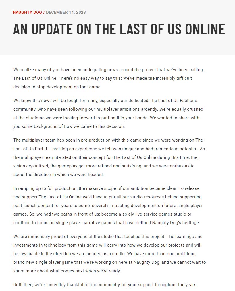 An Update on The Last of Us Online