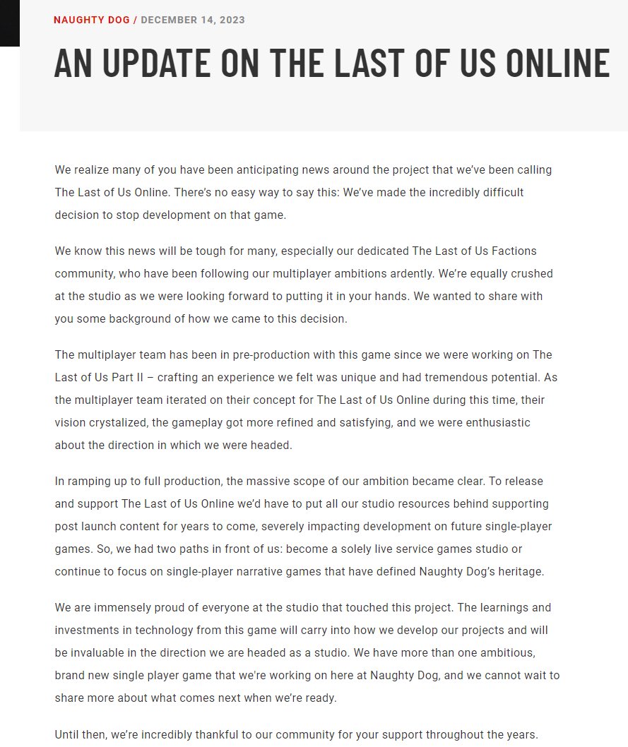 This is what The Last of Us Online looked like: image of Naughty