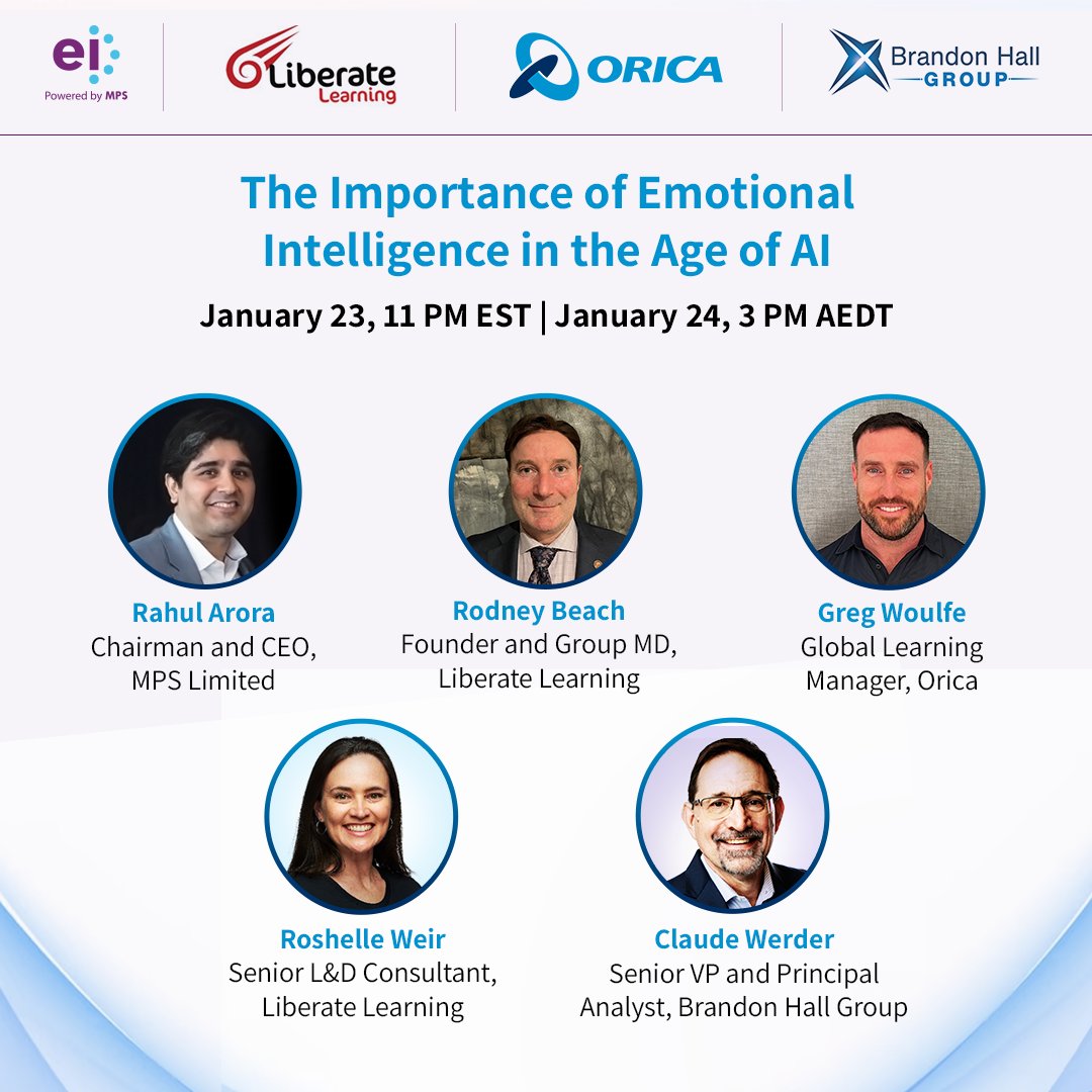 LIVE WEBINAR | The Importance of Emotional Intelligence in the Age of AI How can learning professionals step up to contextualise and humanise AI-generated learning content? Join our roundtable webinar live on 24 January 2024, 3PM AEDT. Register today: bit.ly/41pxfBl