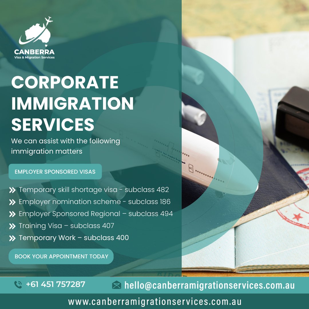 Canberra  Visa & Migration Services are a leading Canberra Immigration firm working in Migration law, visa  refusals, visa processing and appeals at the AAT.   #migrationagent #migration #registeredmigrationagent #migratetoaustralia

Learn more - shorturl.at/eST25