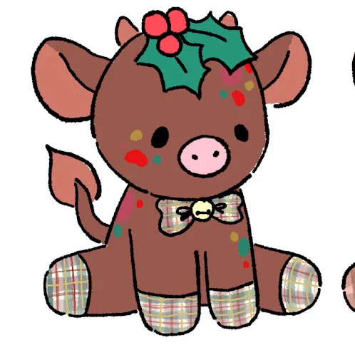 clove the fruitcake cow!! idea for a plushie I had like. in april this year lol. part of a little cow series I want to do!!