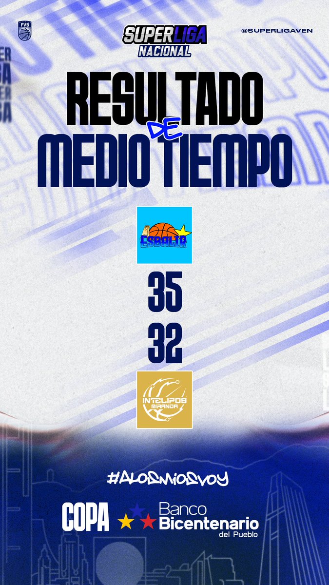 #SuperligaNacional

🏀 Semifinal B

Finaliza la primera mitad del encuentro entre Intelipos de Miranda y Esbalir en el Gimnasio José Joaquín "Papá" Carrillo de Parque Miranda 📍

#ALosMiosVoy