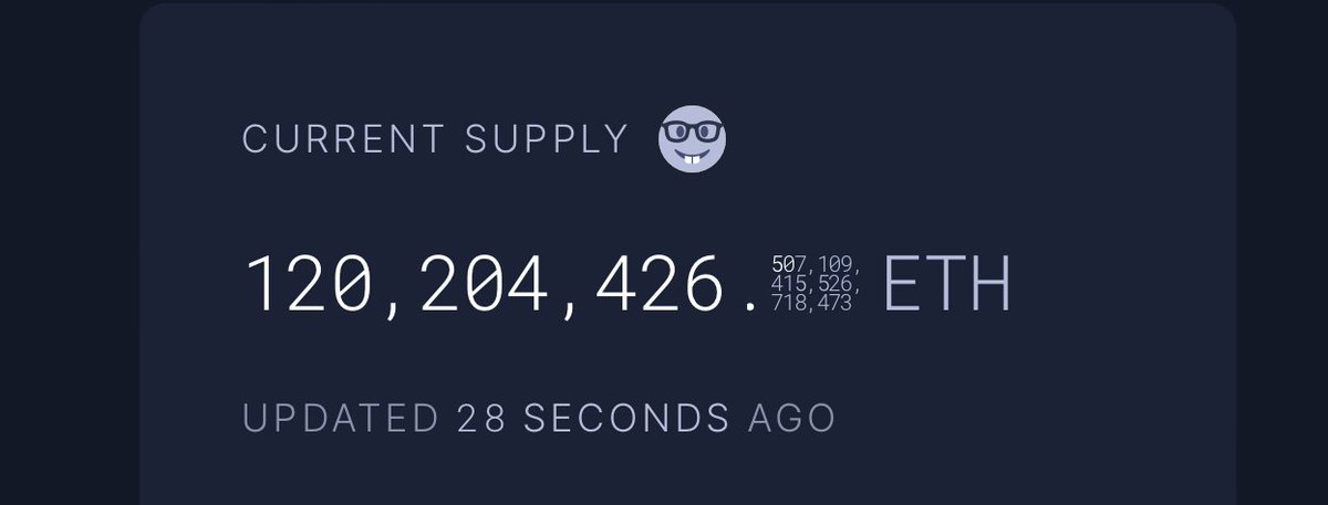 evan_van_ness's tweet image. The supply of ETH has just gone under the (rejected) hard cap that Vitalik proposed in EIP960