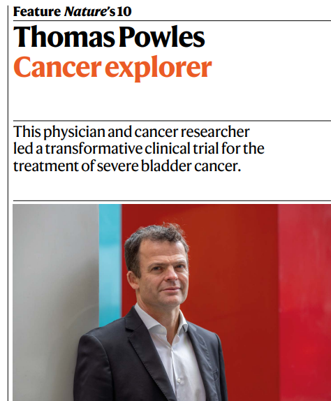 A well deserved spot for @tompowles1 @BartsECMC in @Nature's Top Ten of 2023. For those know him from the podium, a brilliant #clinician & #scientist who discovers, interprets & translates like no other. For those that know him personally, a friend who is always willing to take