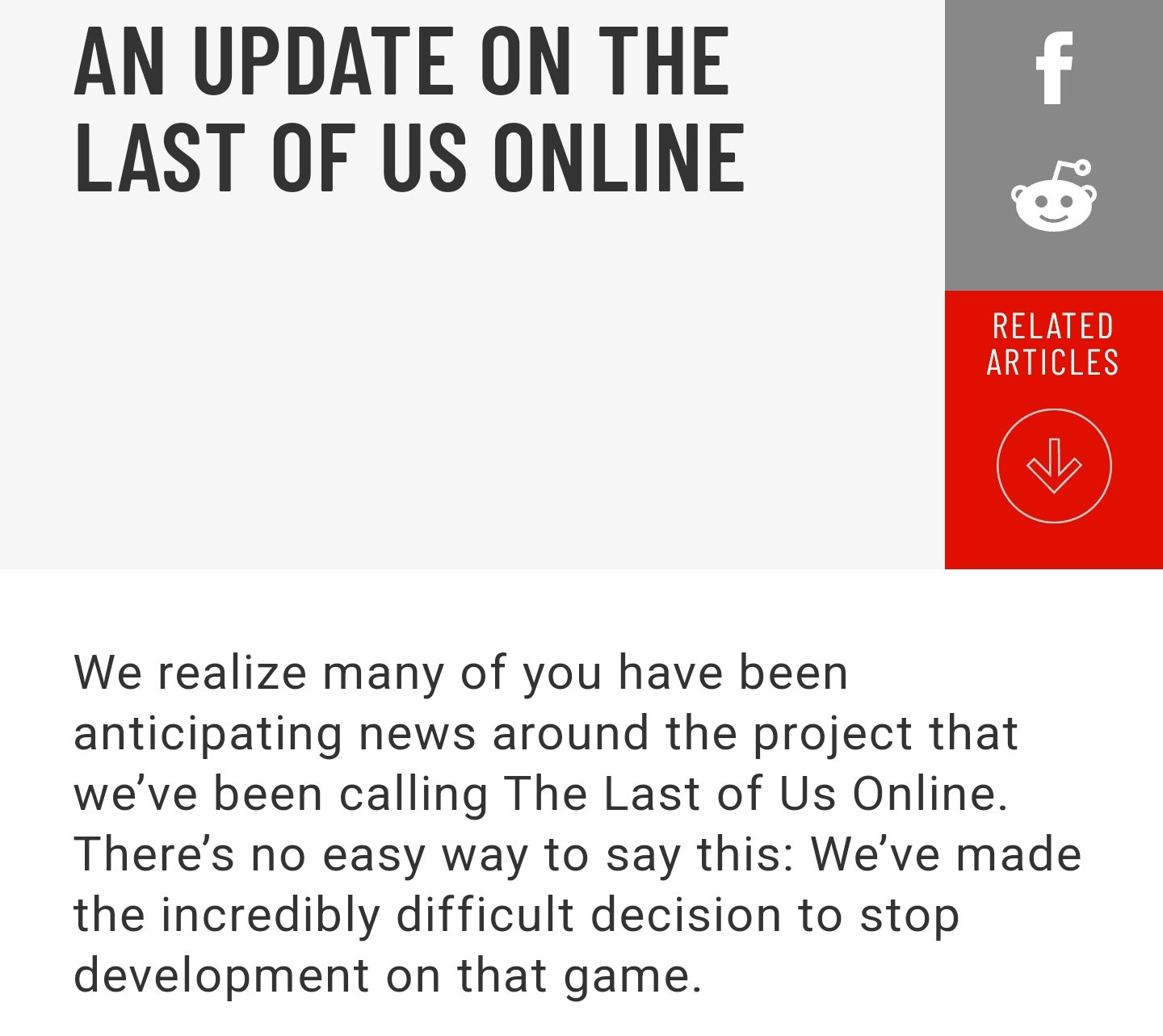 Naughty Dog officially cancels The Last of Us Online