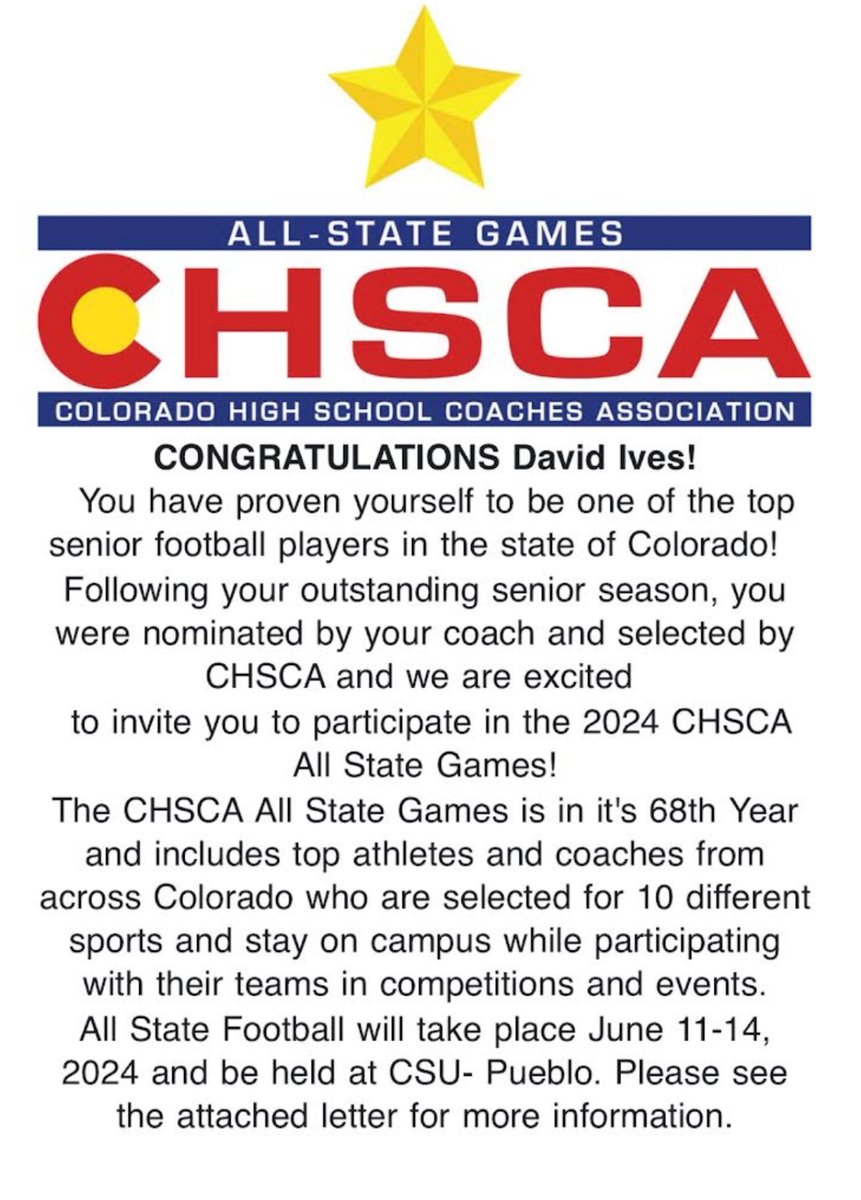 Thankful to be invited to the All State Game!