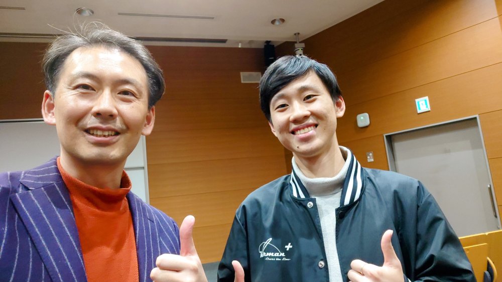 Prof_Kuwahara's tweet photo. 九州工業大学 ハイブリッドロケット開発プロジェクト Kalman+ @karmanplus プロジェクトマネージャ 宇宙システム工学科 機械宇宙システム工学コースの與那嶺さんとの、先日のUNISEC WS 2023での一枚です。積極的に話しかけて頂きありがとうございました。引き続き、どうぞ宜しくお願い致します。🌏🚀 https://t.co/85LvKKxFUr