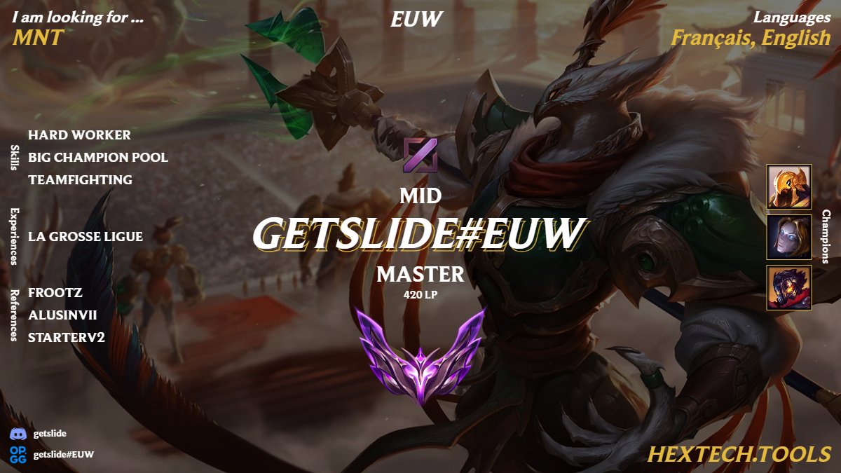 Getslide (@getslide4) on Twitter photo Salut, je suis motivé plus que jamais pour la saison 2024. Je cherche une team sérieuse de MNT. Vous pouvez me contacter par DM discord.
<a href="/LoL_LFT_Fr/">LoL LFT Fr</a> Salut, je suis motivé plus que jamais pour la saison 2024. Je cherche une team sérieuse de MNT. Vous pouvez me contacter par DM discord.
<a href="/LoL_LFT_Fr/">LoL LFT Fr</a>